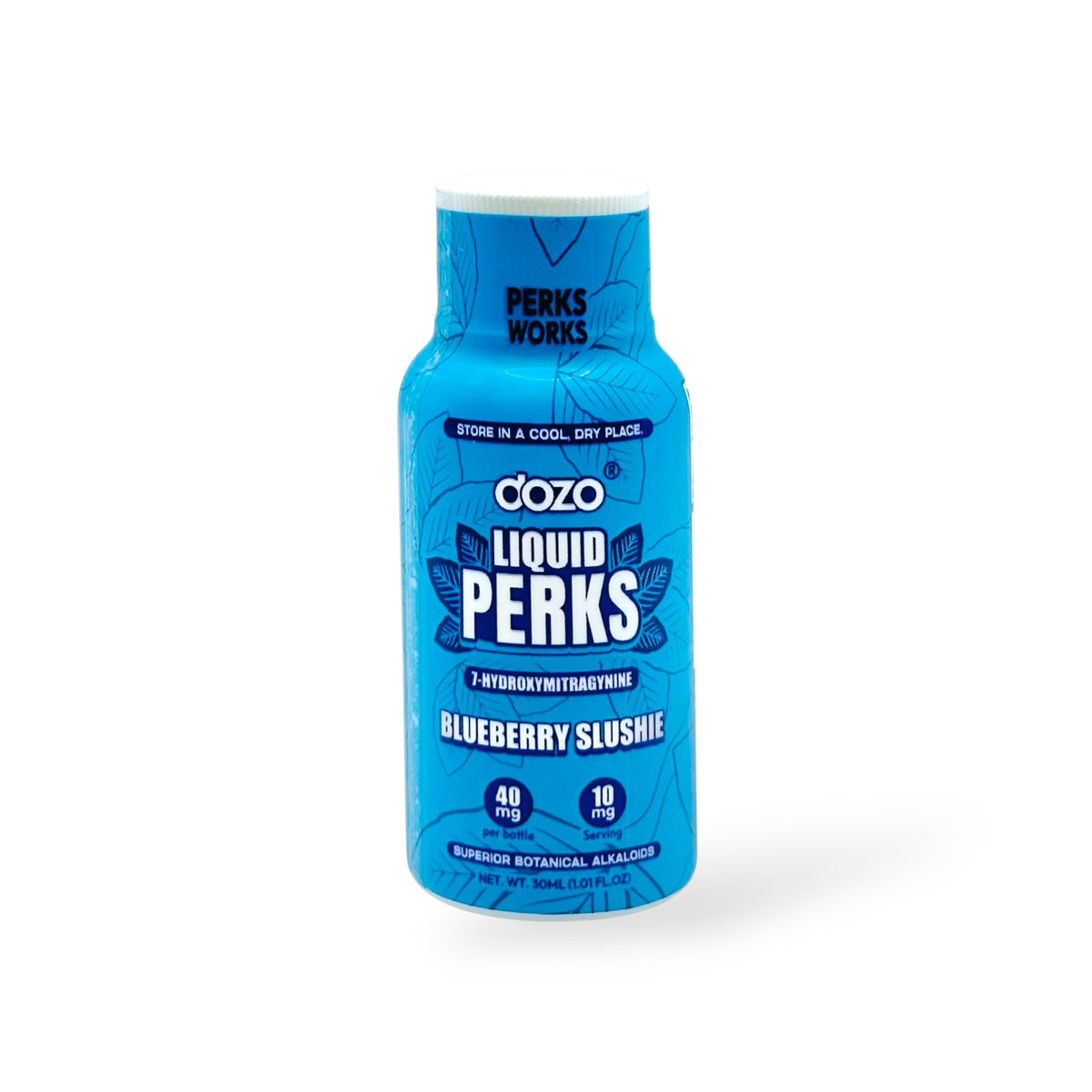 dozo liquid perks kratom shot blueberry slushie 40mg