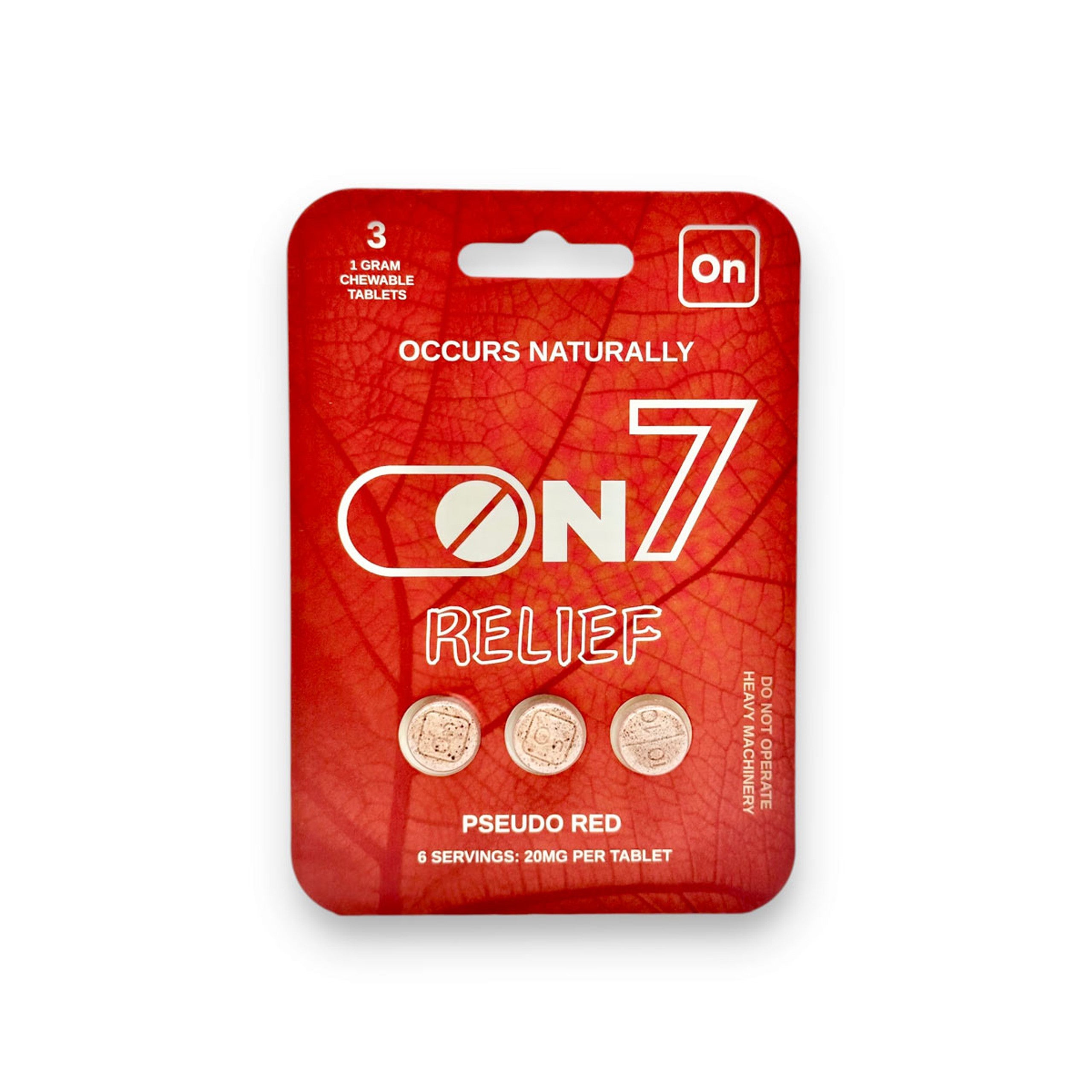 on7 pseudo red relief tablets 20mg 3 count