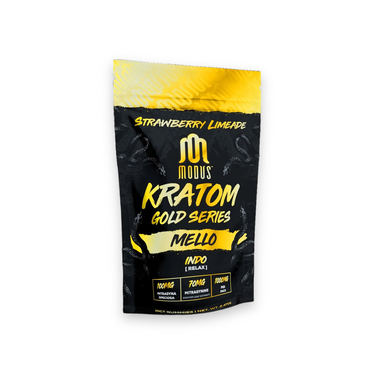 Modus Kratom Gold Series Gummies Mello Indo Relax Strawberry Limeade 10ct